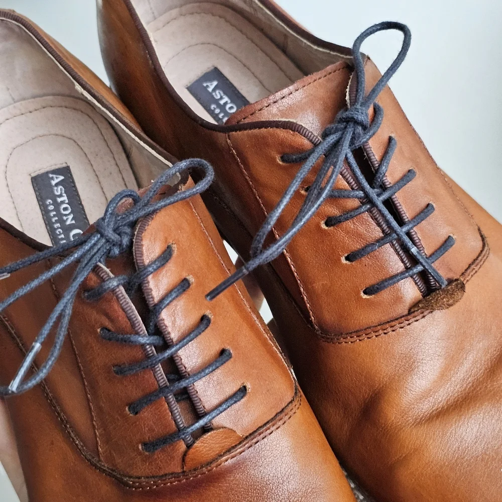 Aston Grey Leu Men’s Oxford Dress Shoes Cognac Brown Leather Lace Up Size 13